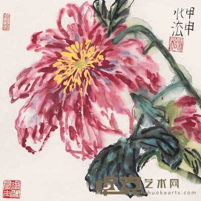 何水法 2004年作 牡丹 镜心 35×35cm